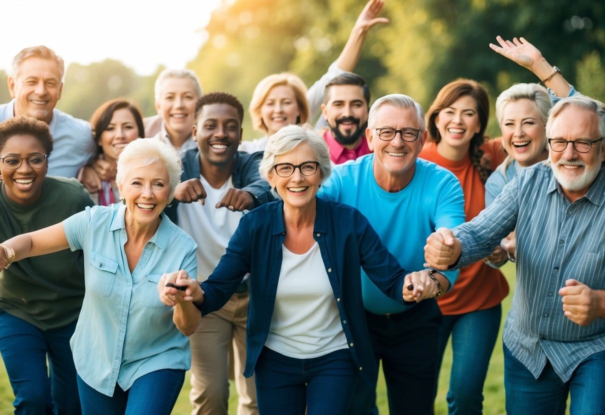 En mångsidig grupp människor från 18 till 80 år gamla som ägnar sig åt olika spännande aktiviteter tillsammans