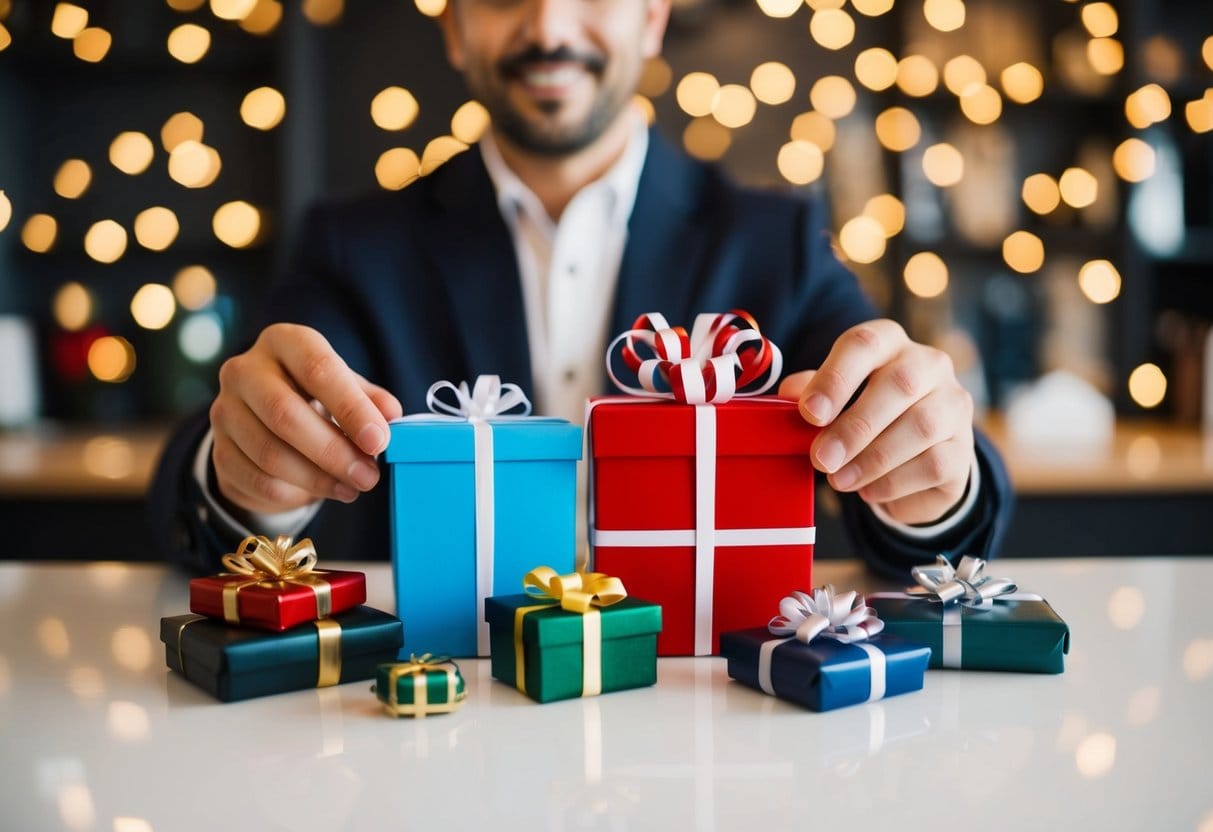 En person väljer noggrant en upplevelsepresent från en mängd olika alternativ